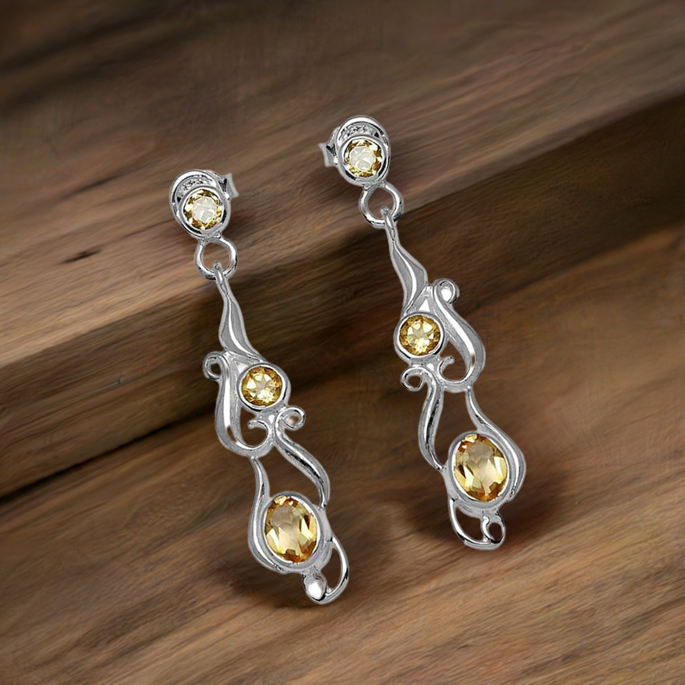 925 Sterling Silver Earrings In Semi Precious Citrine Gemstone 925SE774