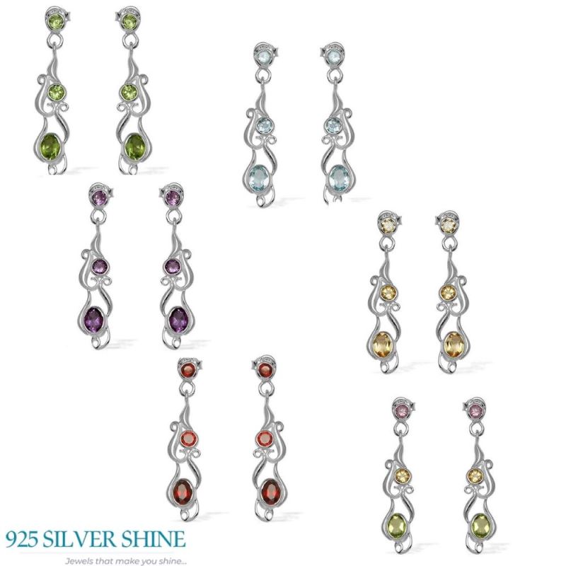 925 Sterling Silver Earrings In Genuine Garnet Gemstone 925SE775_2