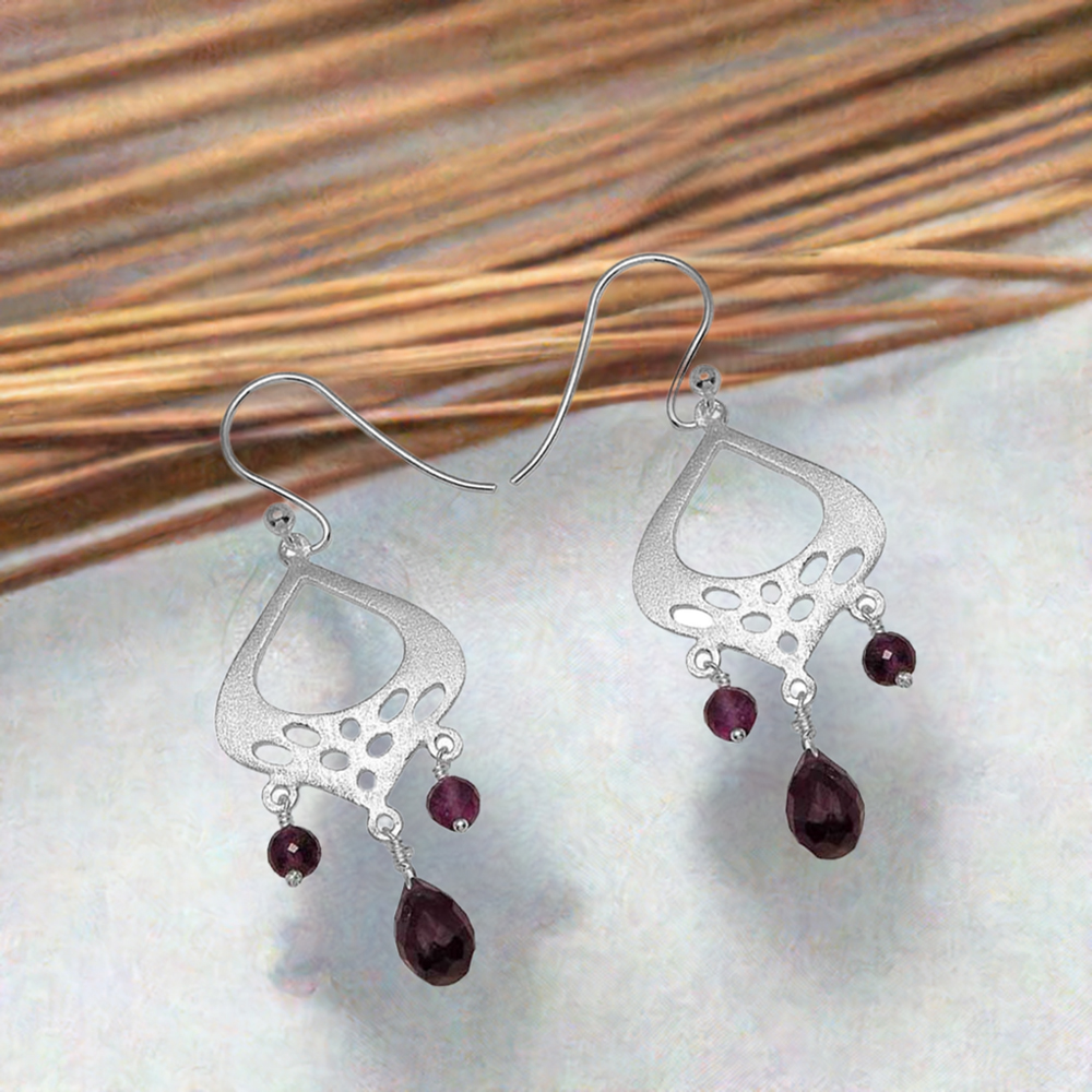 Solid 925 Silver Earrings In Semi Precious Smoky Quartz Gemstone 925SE777