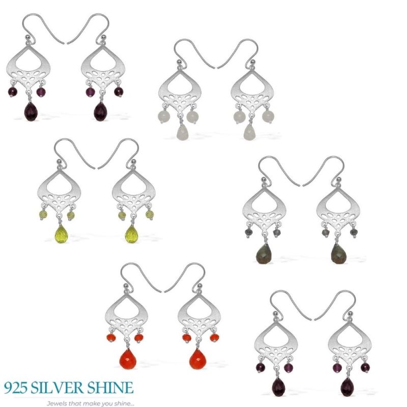 Fine 925 Sterling Silver Earrings In Natural Labradorite Gemstone 925SE779_1