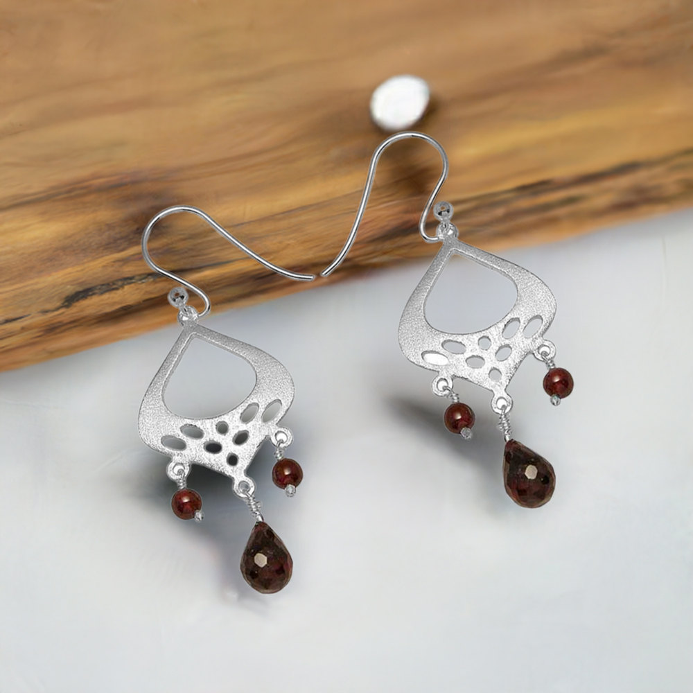 Natural Garnet Gemstone Earrings In 925 Sterling Silver 925SE782