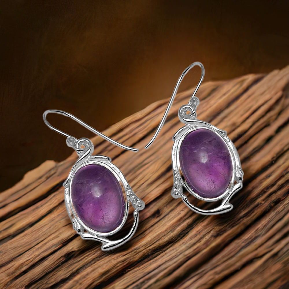 Semi Precious Amethyst Gemstone Earrings In 925 Sterling Silver 925SE783