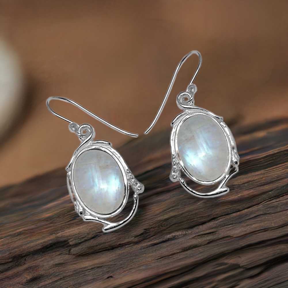 Genuine Rainbow Moonstone Earrings In 925 Sterling Silver 925SE784