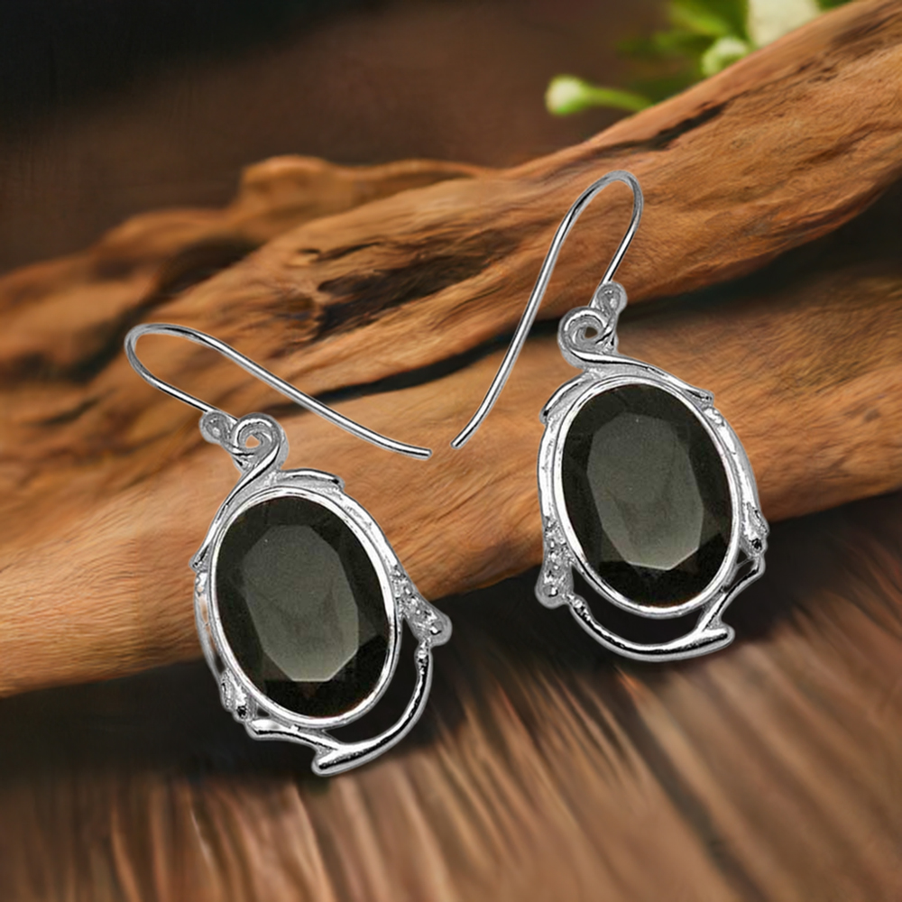 Genuine Black Onyx Gemstone Earrings In Solid 925 Silver 925SE787