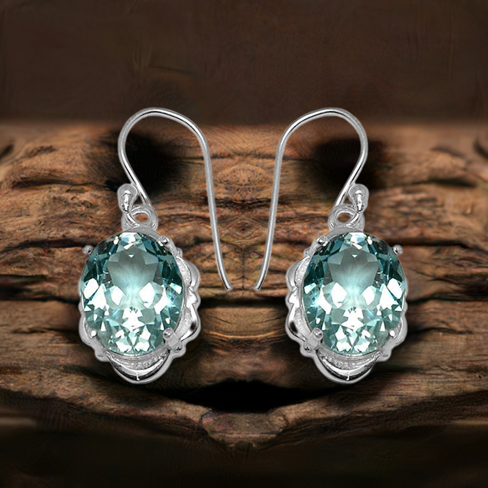 Semi Precious Blue Topaz Gemstone Earrings In Fine 925 Sterling Silver 925SE789