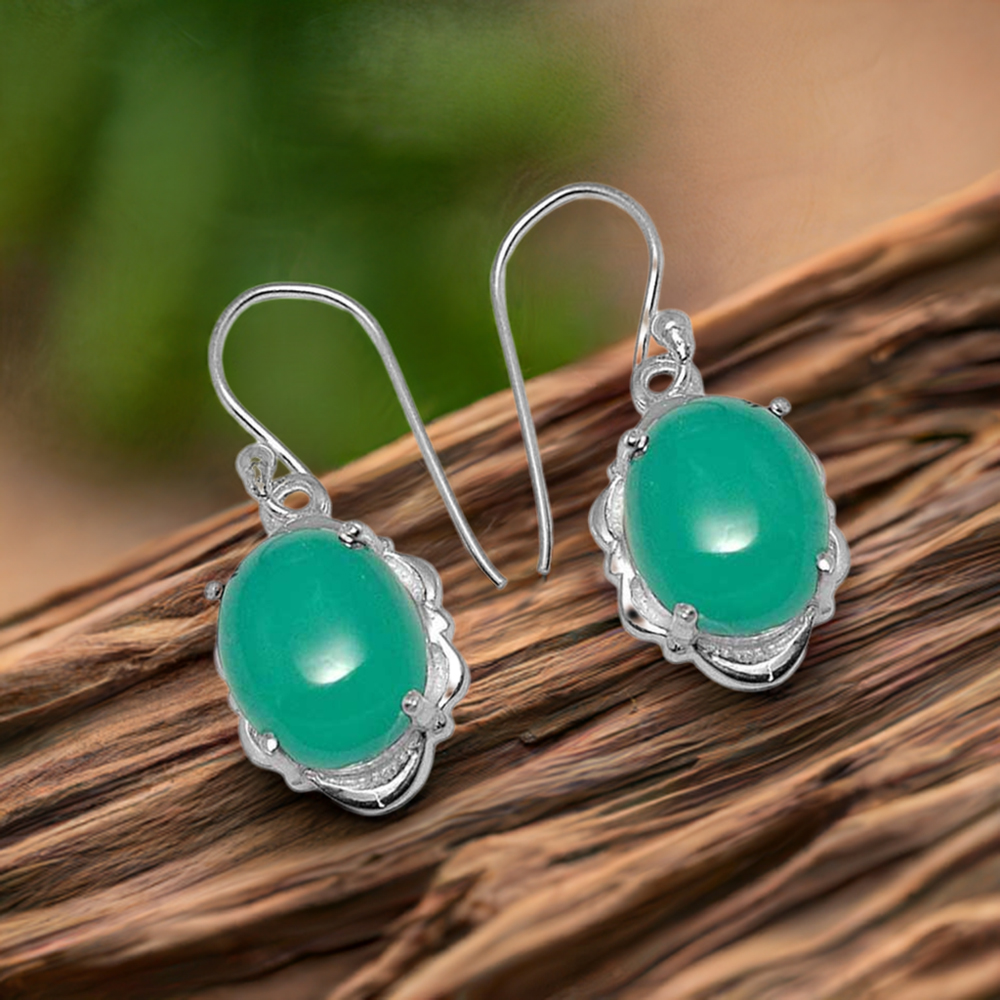 Genuine Green Onyx Gemstone Earrings In Fine 925 Sterling Silver 925SE790
