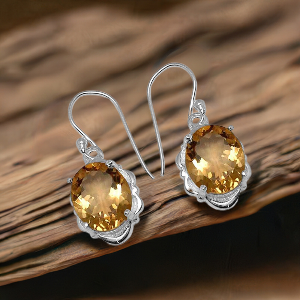 925 Sterling Silver Earrings In Natural Citrine Gemstone 925SE791