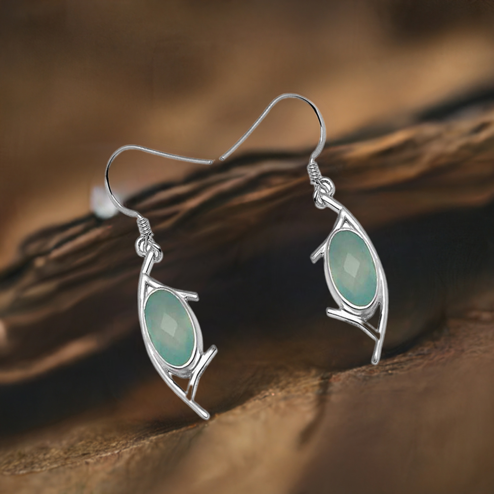 925 Sterling Silver Earrings In Genuine Chalcedony Gemstone 925SE793