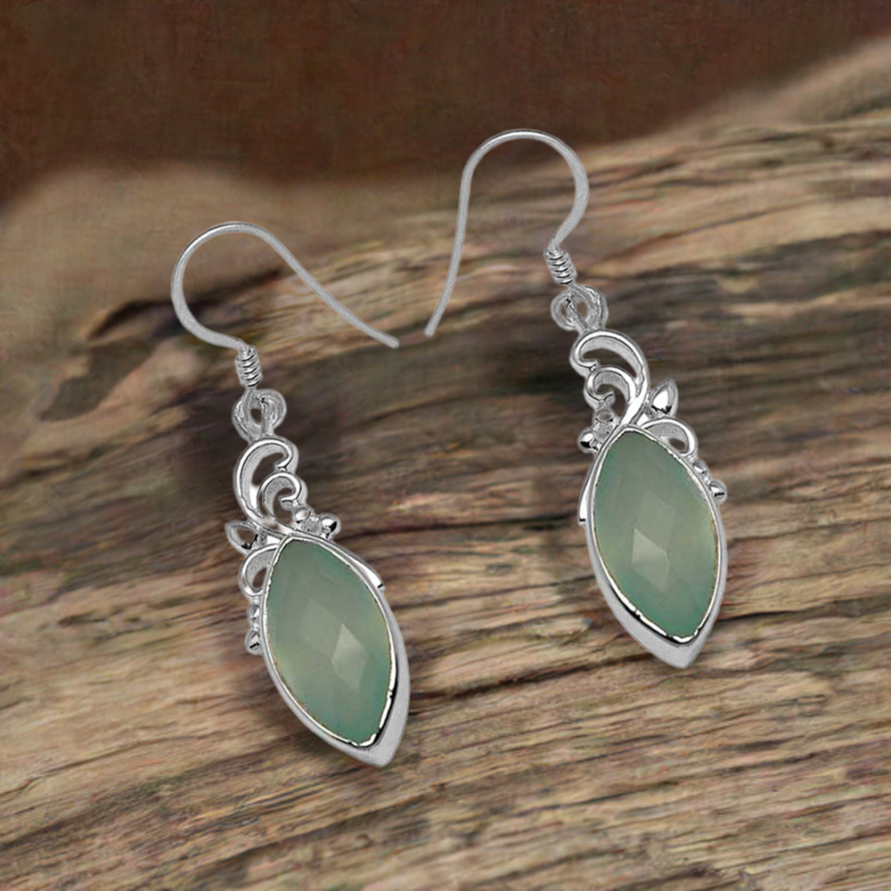925 Sterling Silver Earrings In Natural Chalcedony Gemstone 925SE794