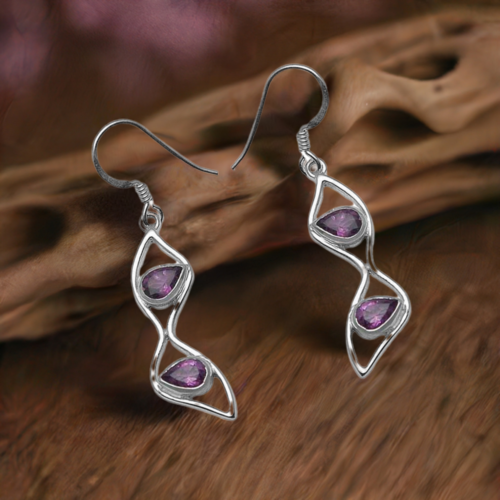 925 Sterling Silver Earrings In Genuine Amethyst Gemstone 925SE799