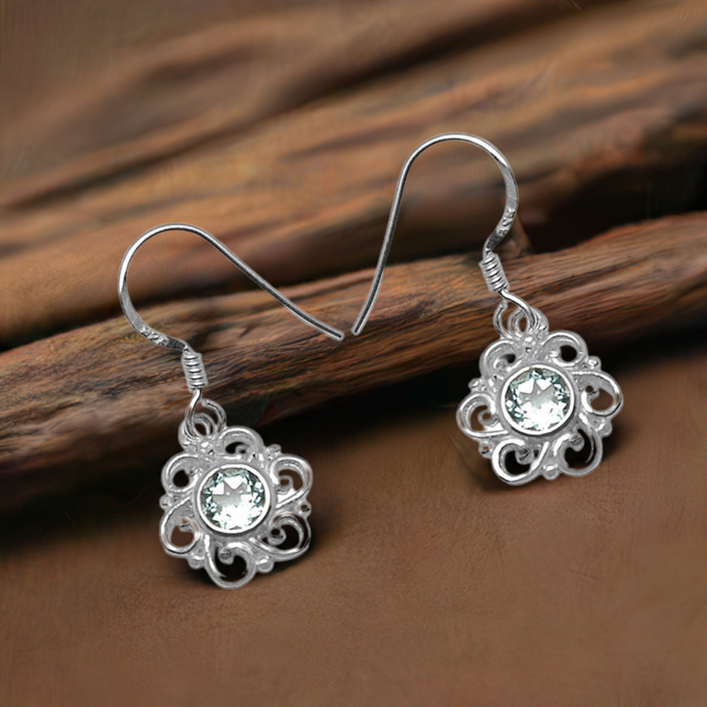 925 Sterling Silver Earrings In Natural Blue Topaz Gemstone 925SE800