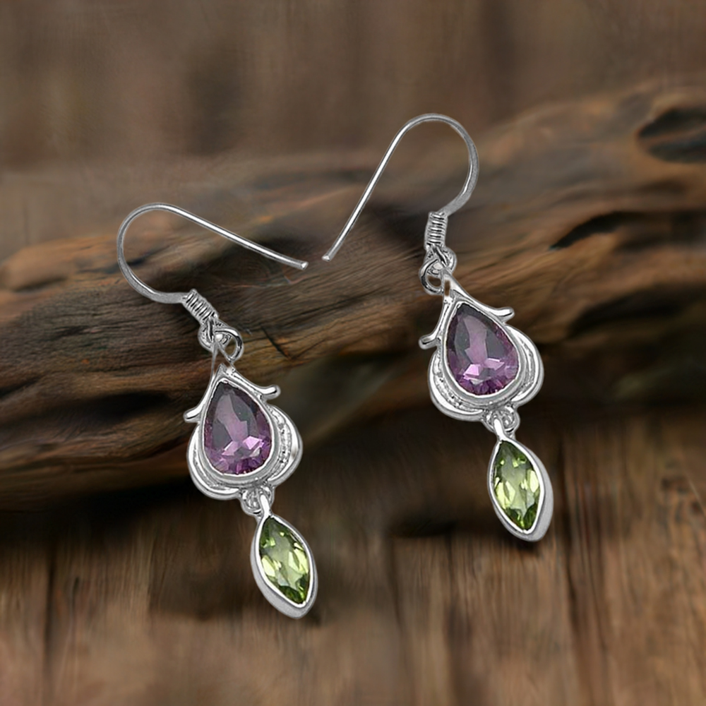 925 Sterling Silver Earrings In Semi Precious Multi Gemstone 925SE801