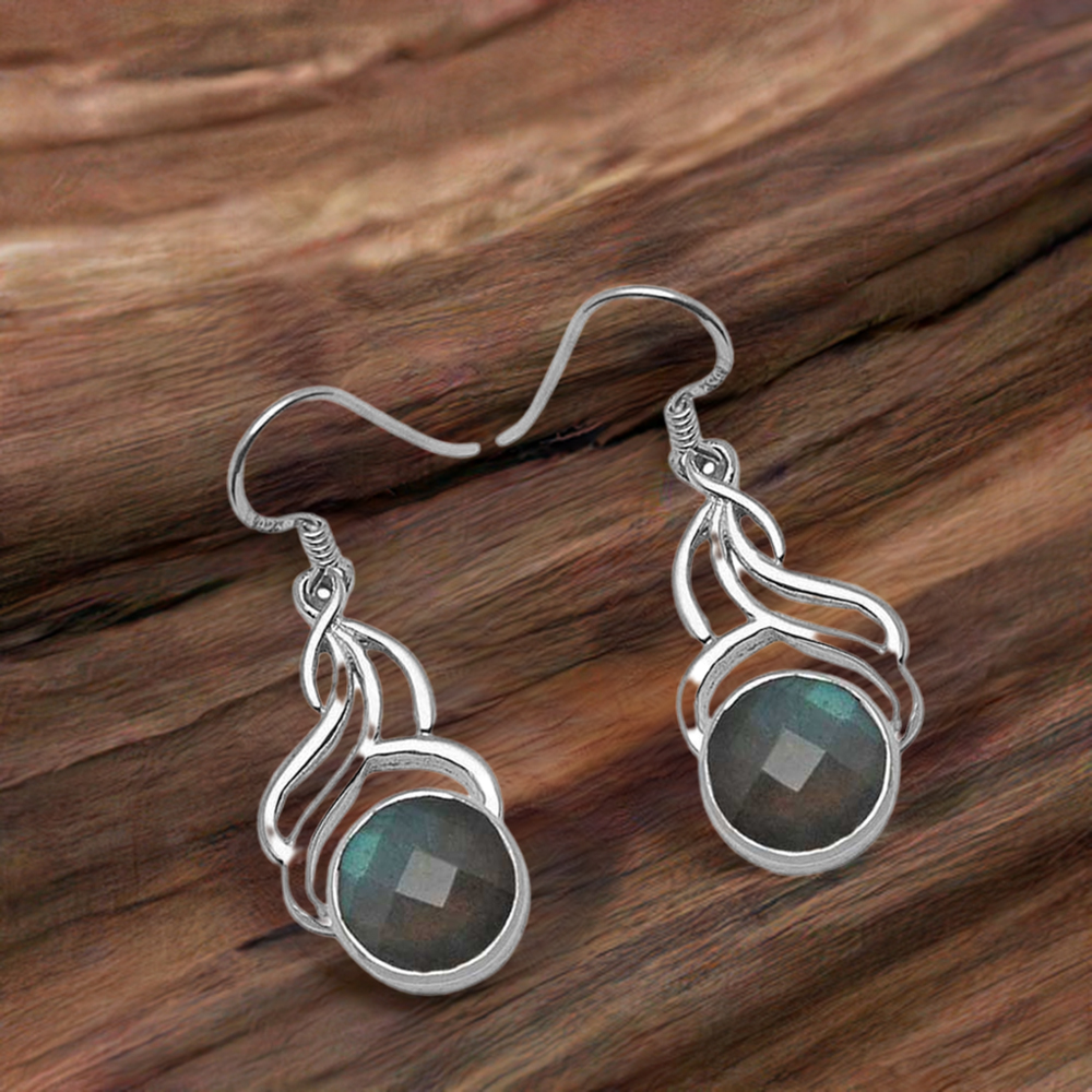 925 Sterling Silver Earrings In Genuine Labradorite Gemstone 925SE802