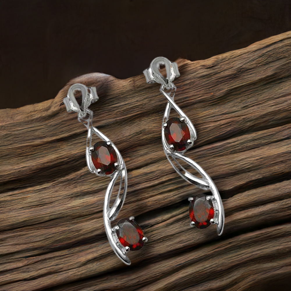 925 Sterling Silver Earrings In Natural Garnet Gemstone 925SE803