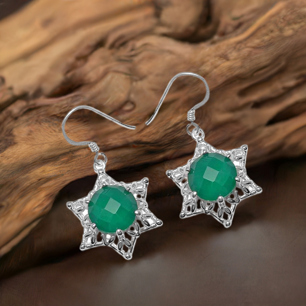Natural Green Onyx Gemstone Earrings In 925 Sterling Silver Jewelry 925SE806