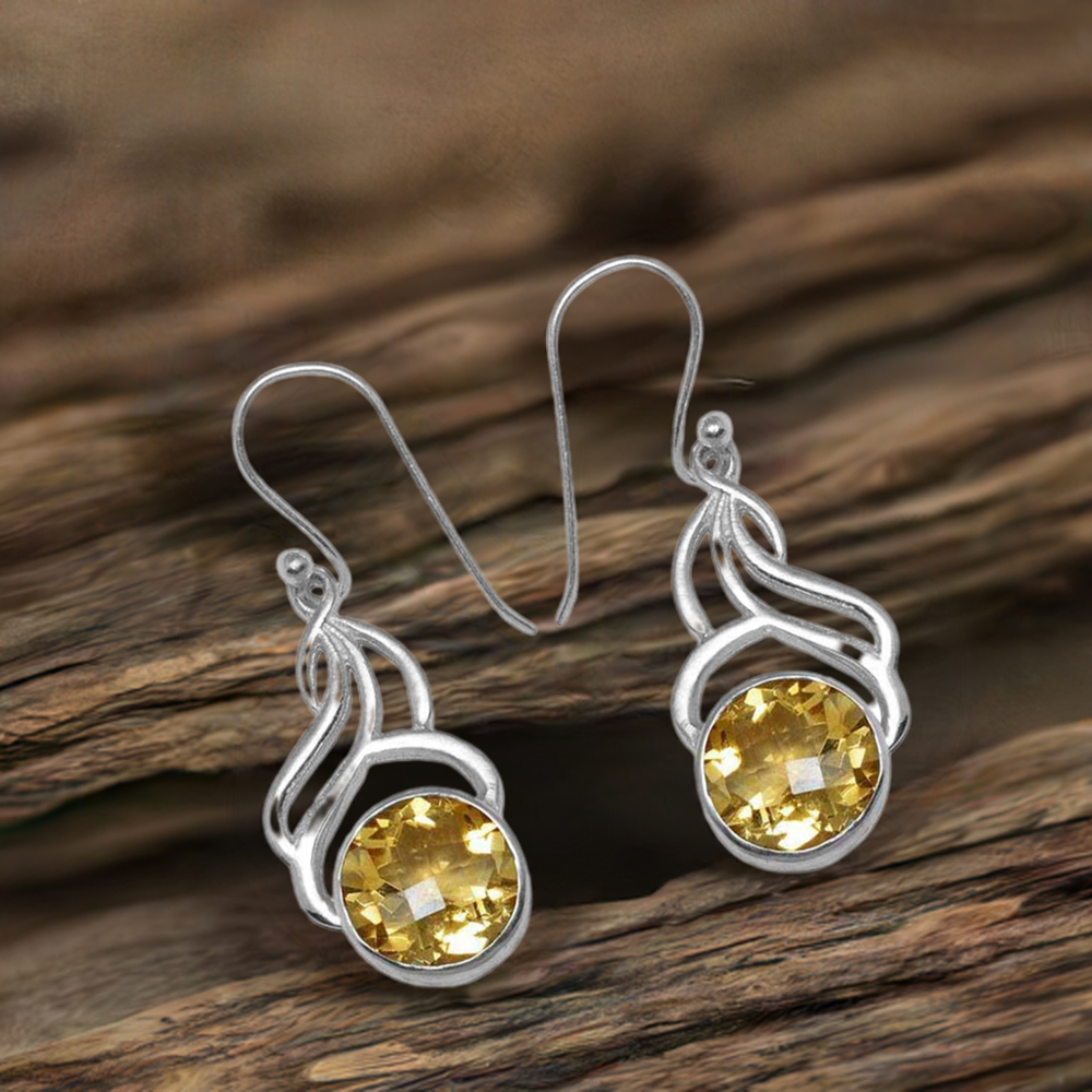 Natural Citrine Gemstone Earrings In 925 Sterling Silver Jewelry 925SE809