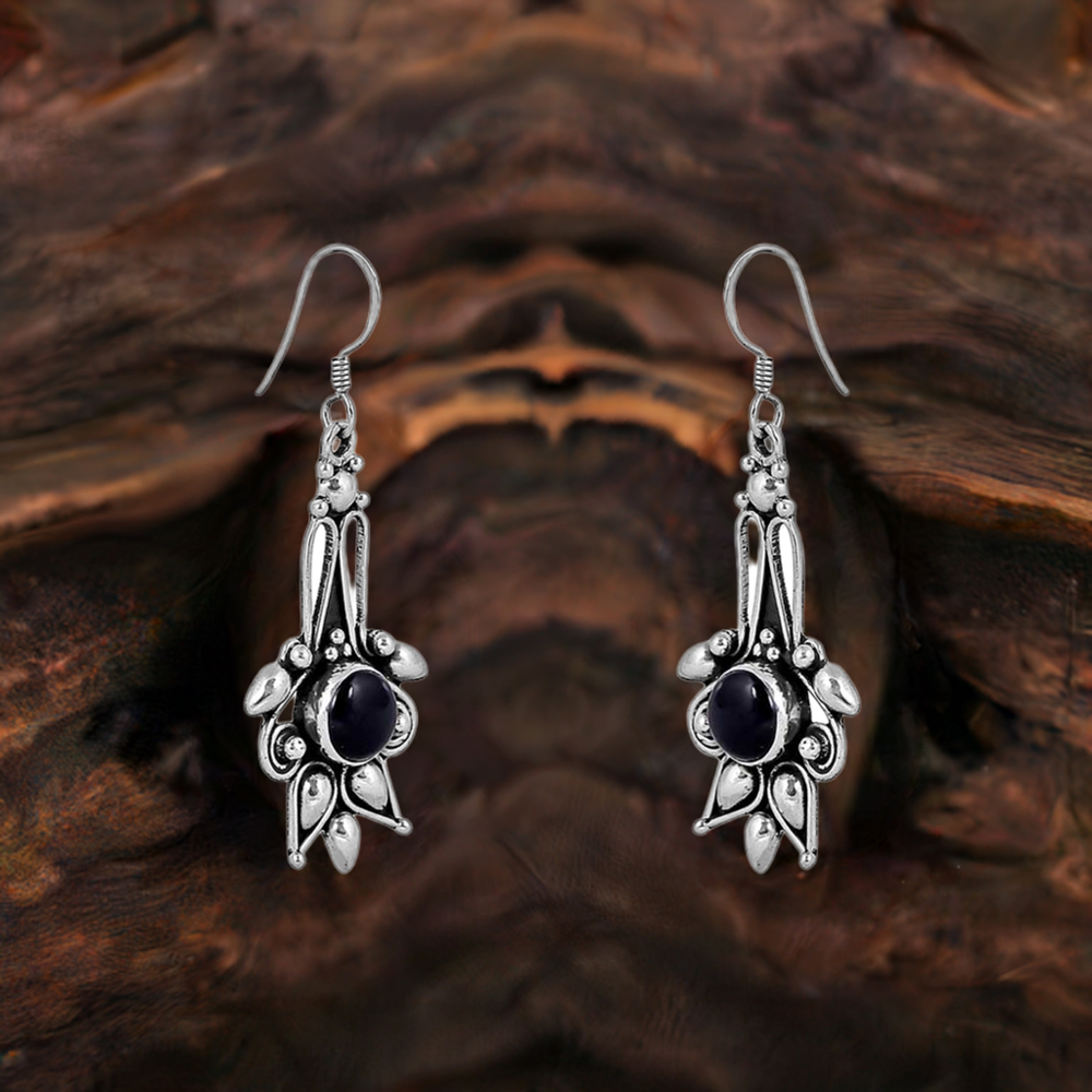 Natural Black Onyx Gemstone Earring In 925 Sterling Silver Jewelry 925SE81_0