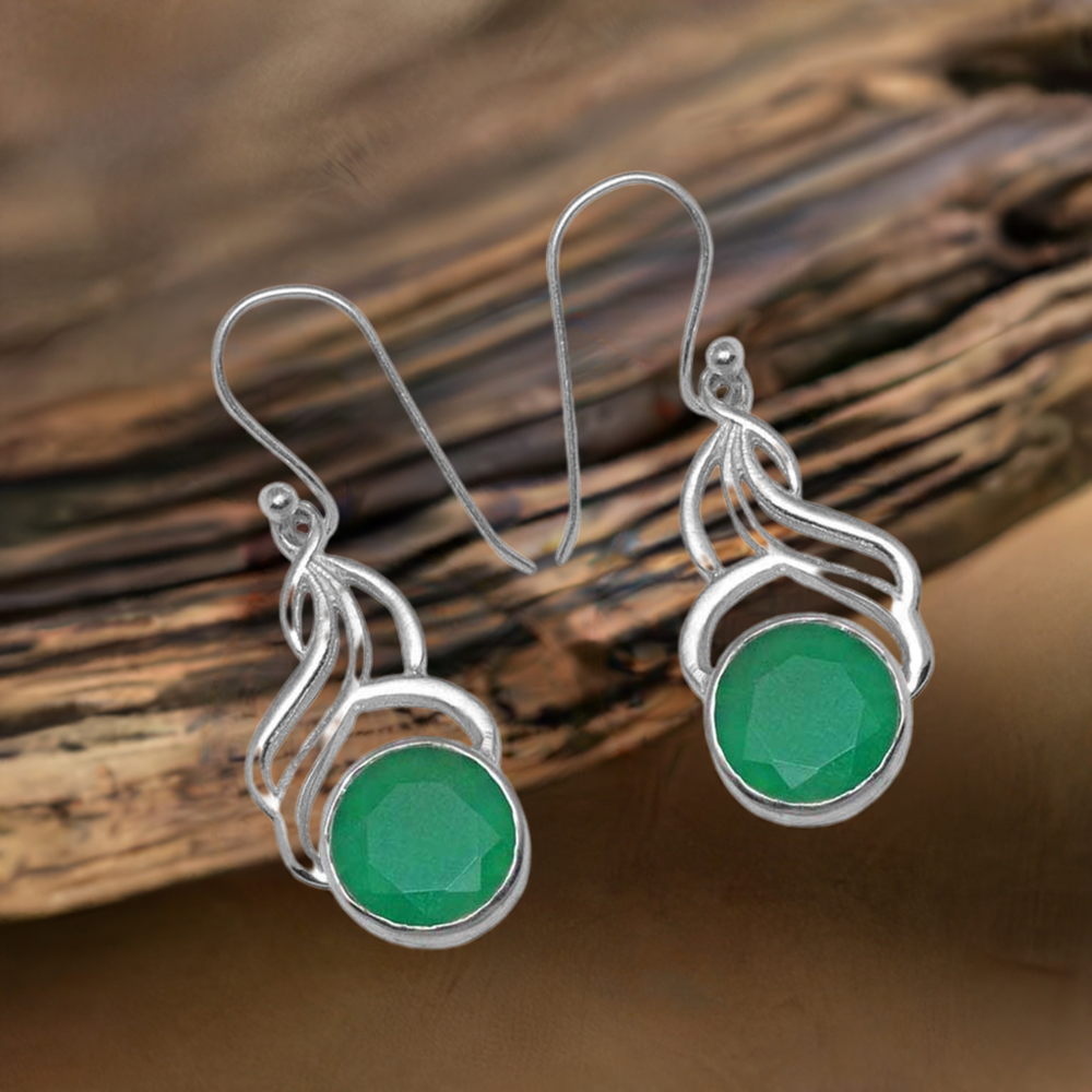 Genuine Green Onyx Gemstone Earrings In 925 Sterling Silver Jewelry 925SE811