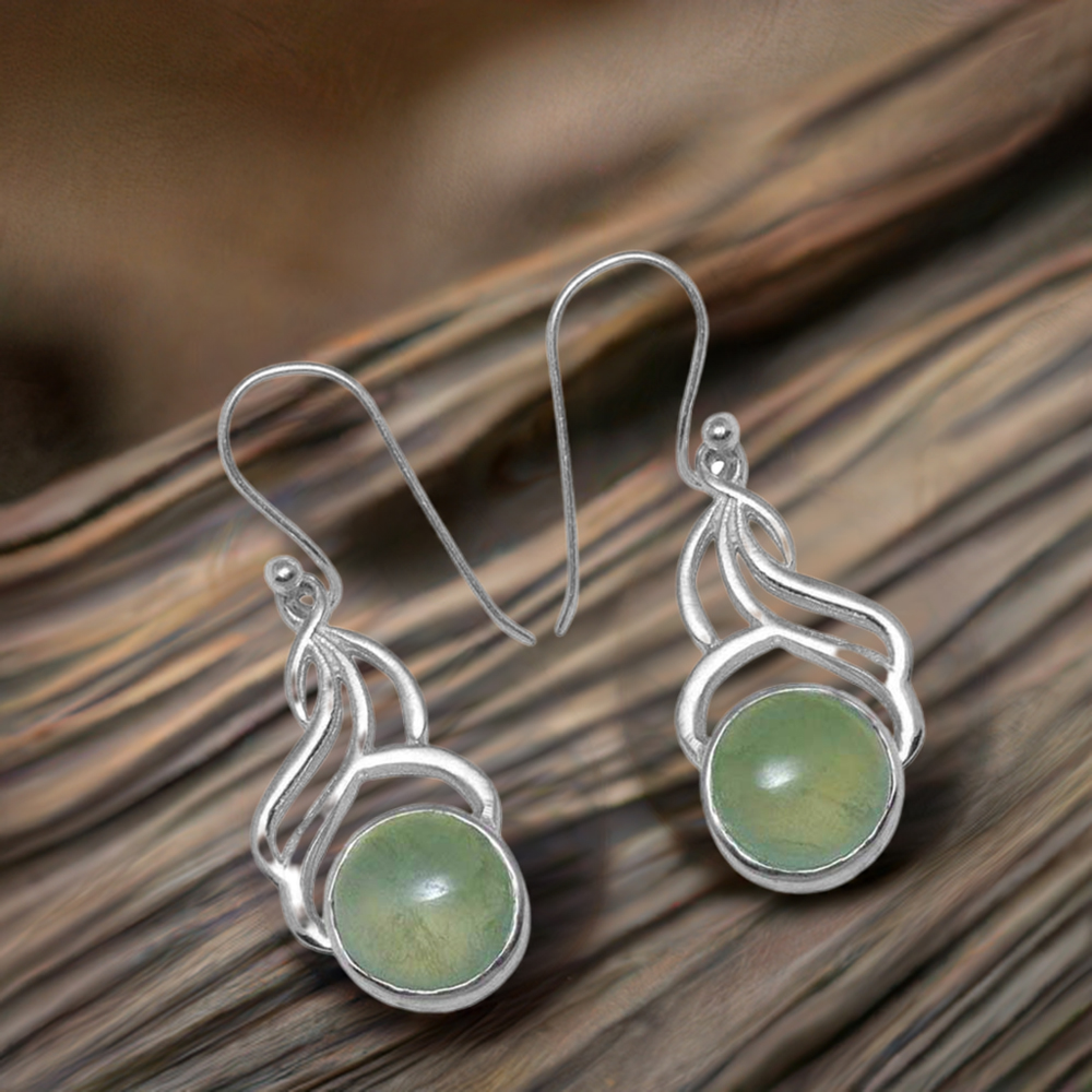 Semi Precious Prehnite Gemstone Earrings In 925 Sterling Silver Jewelry 925SE813