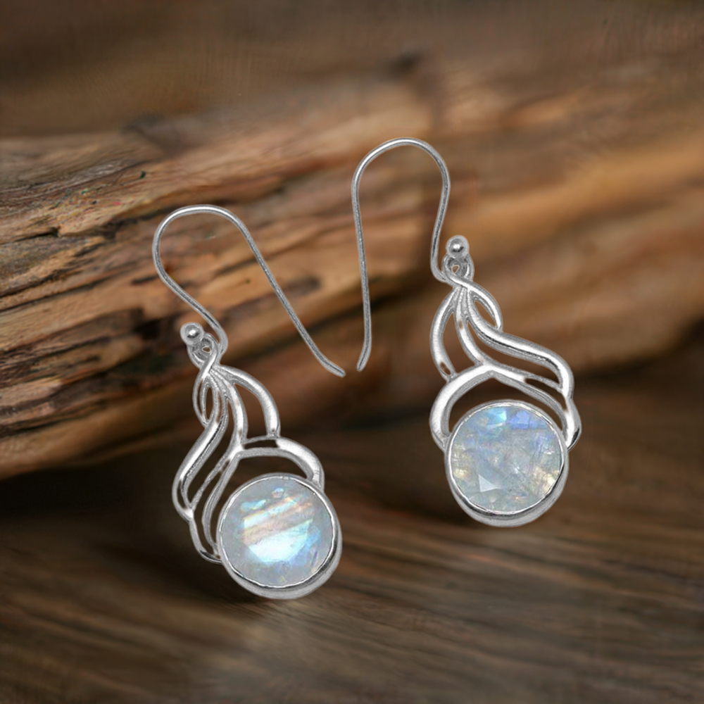 Genuine Rainbow Moonstone Earrings In 925 Sterling Silver Jewelry 925SE814