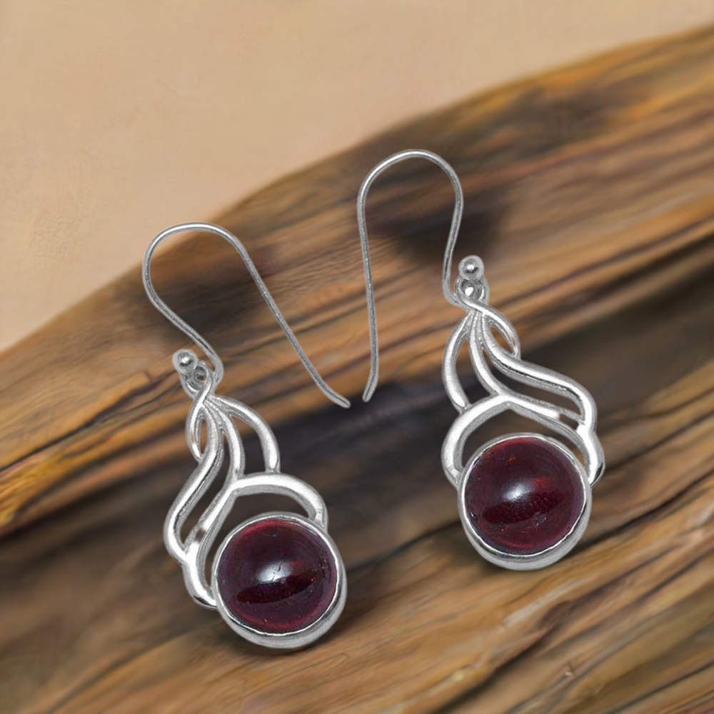 Natural Garnet Gemstone Earrings In 925 Sterling Silver Jewelry 925SE815