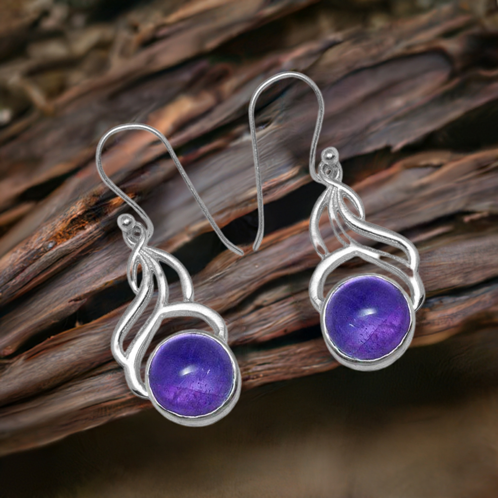 Semi Precious Amethyst Gemstone Earrings In 925 Sterling Silver Jewelry 925SE816
