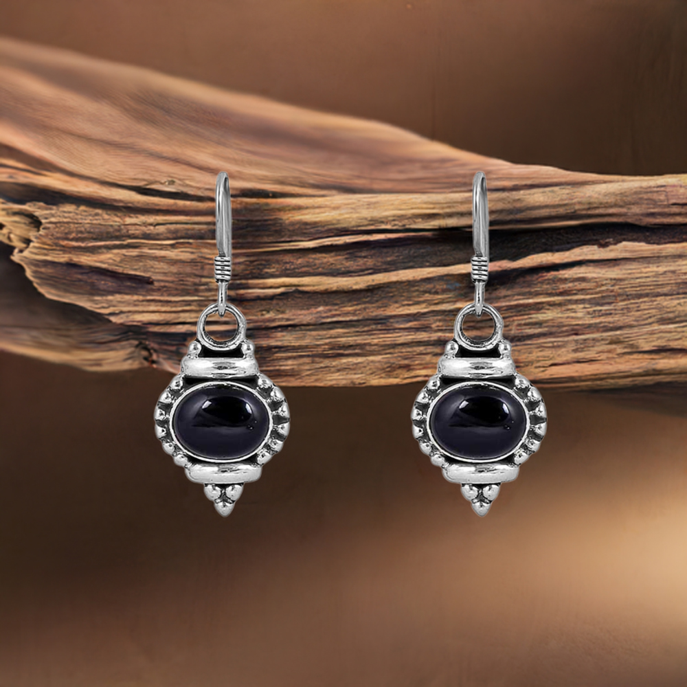 Natural Black Onyx Gemstone Earring In 925 Solid Silver Earring 925SE82