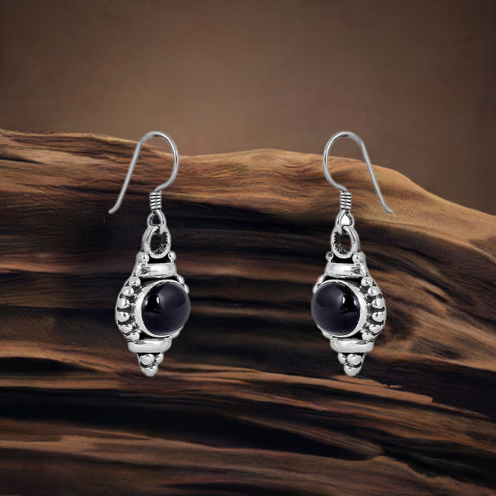 Natural Black Onyx Gemstone Earring In 925 Solid Silver Earring 925SE82_0