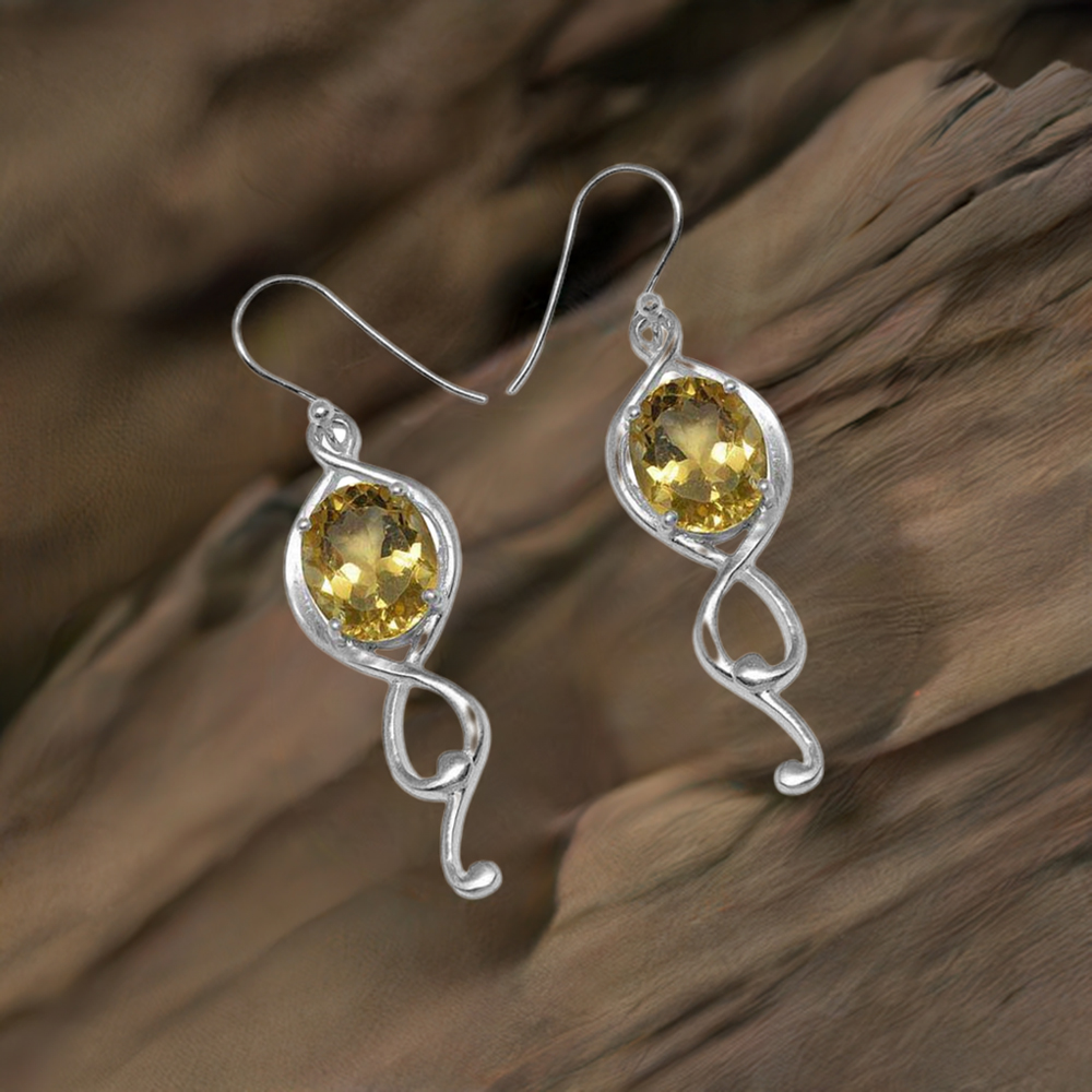 925 Sterling Silver Handmade Earrings In Citrine Gemstone Jewelry 925SE822
