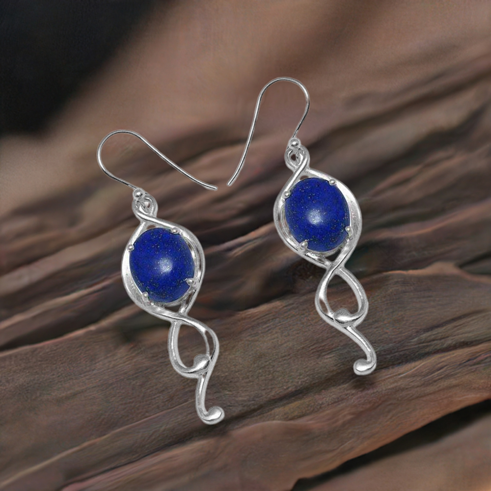 925 Sterling Silver Handmade Earrings In Lapis Gemstone Jewelry 925SE823