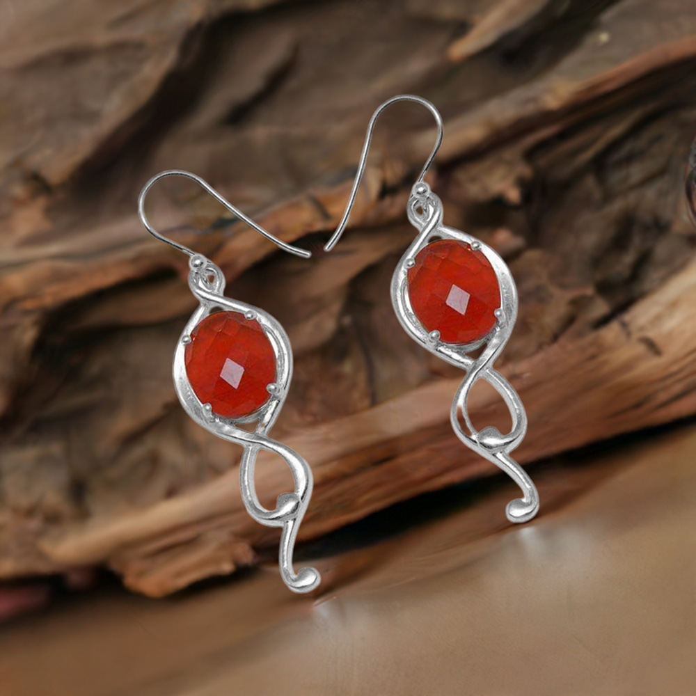 925 Sterling Silver Handmade Earrings In Carnelian Gemstone Jewelry 925SE824