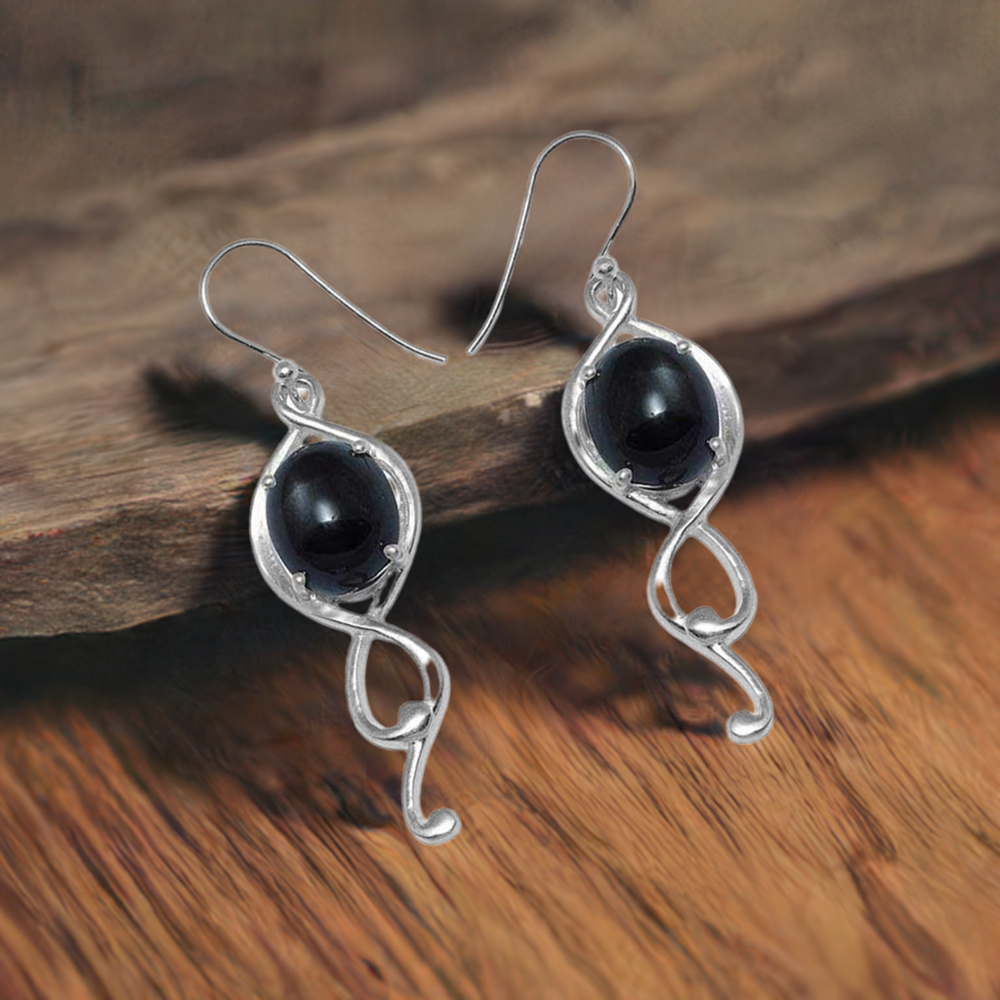 925 Sterling Silver Earrings In Black Onyx Gemstone Jewelry 925SE828