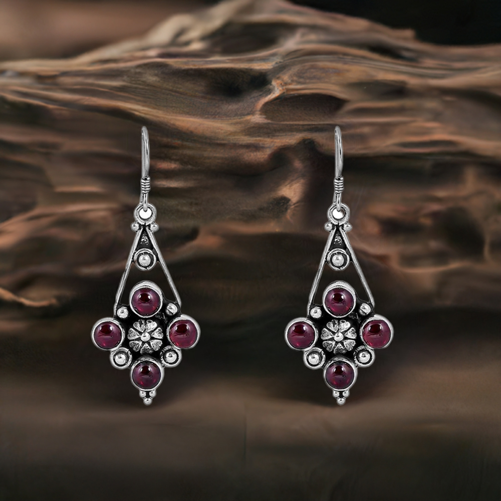 Natural Garnet Gemstone Earring In Sterling Silver Jewelry 925SE83