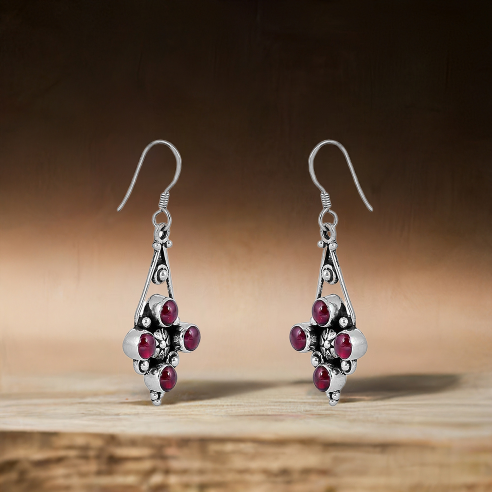 Natural Garnet Gemstone Earring In Sterling Silver Jewelry 925SE83_0