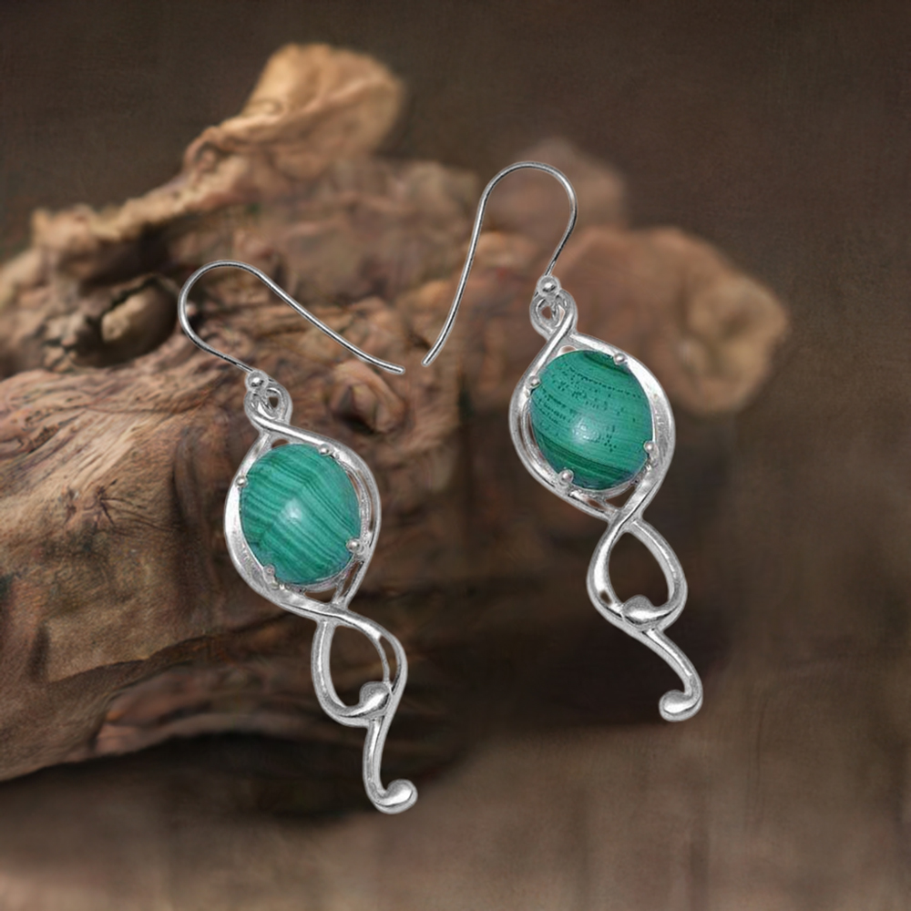 925 Sterling Silver Earrings In Malachite Gemstone Jewelry 925SE830