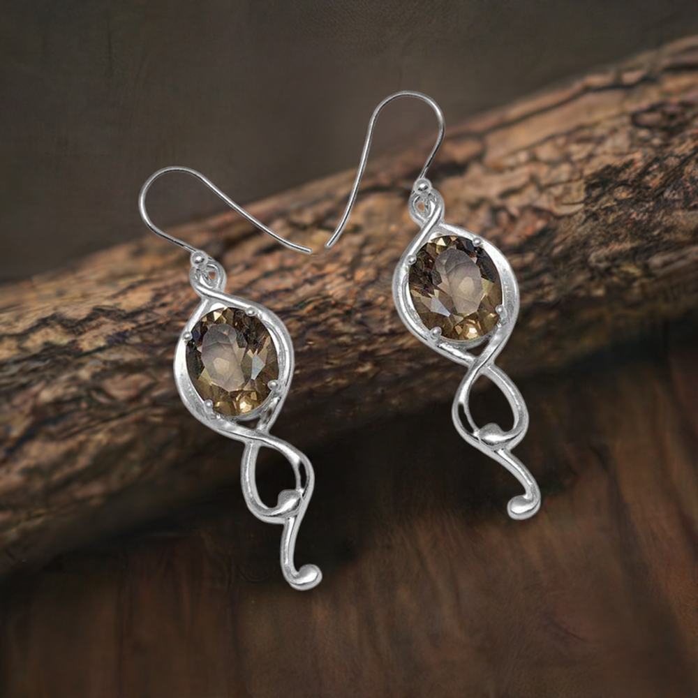 925 Sterling Silver Handmade Earrings In Smoky Quartz Gemstone Jewelry 925SE832