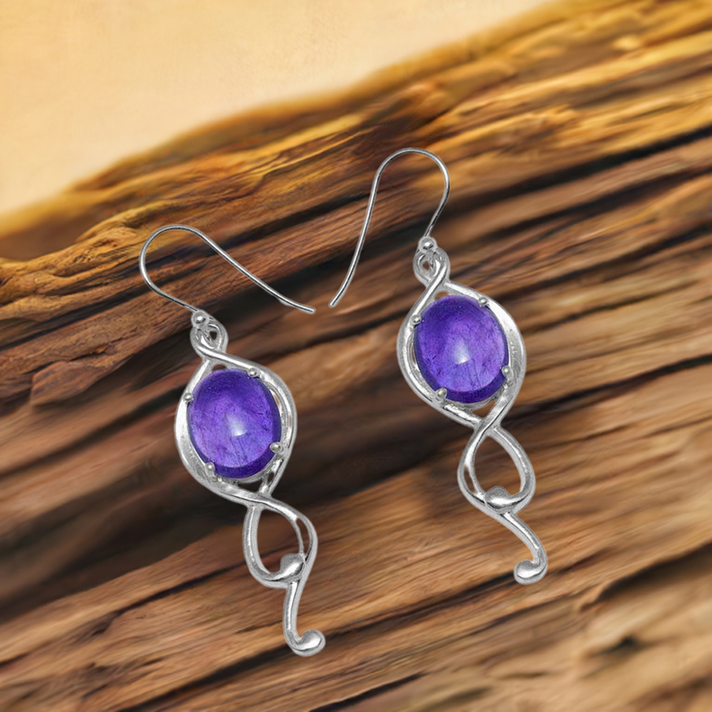925 Sterling Silver Handmade Earrings In Amethyst Gemstone Jewelry 925SE833