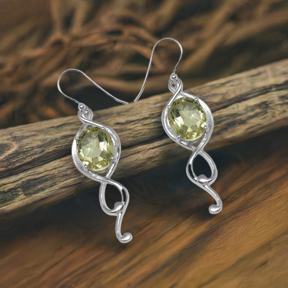 925 Sterling Silver Handmade Earrings In Green Amethyst Gemstone Jewelry 925SE834