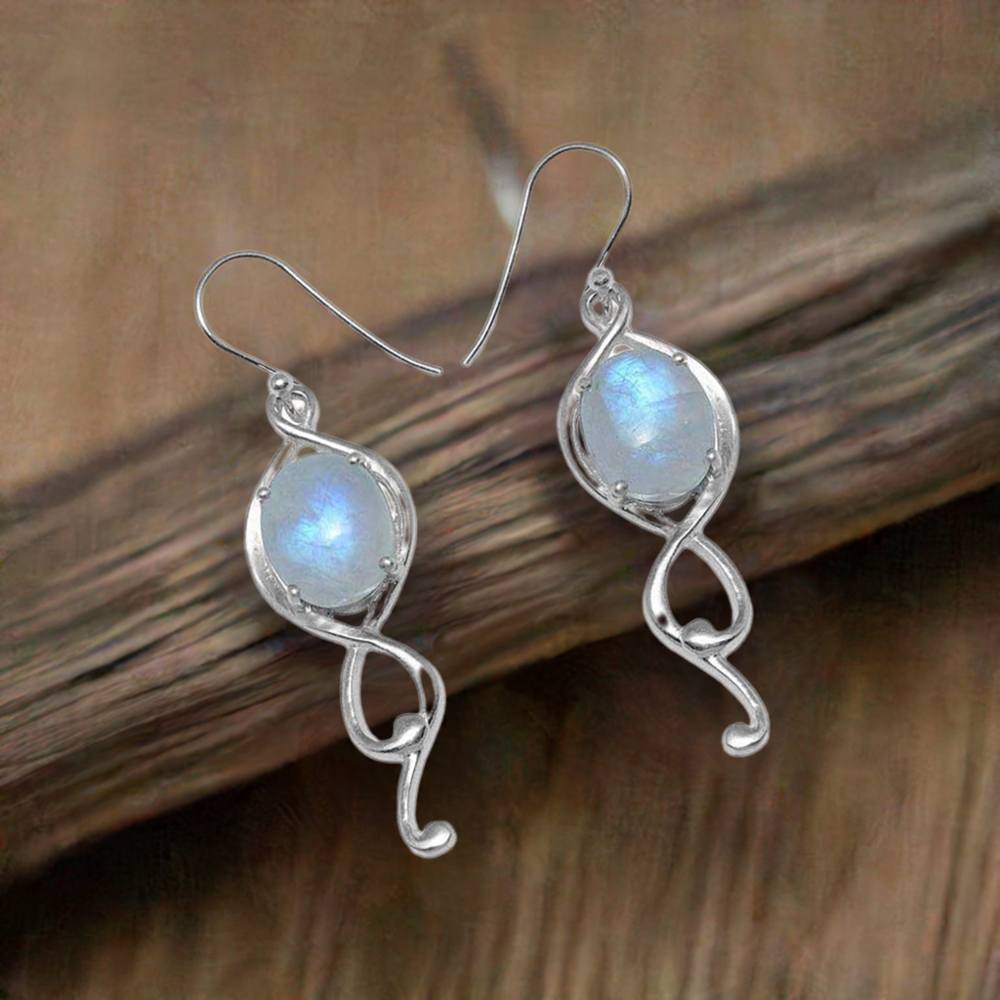 925 Sterling Silver Handmade Earrings In Rainbow Moonstone Jewelry 925SE835