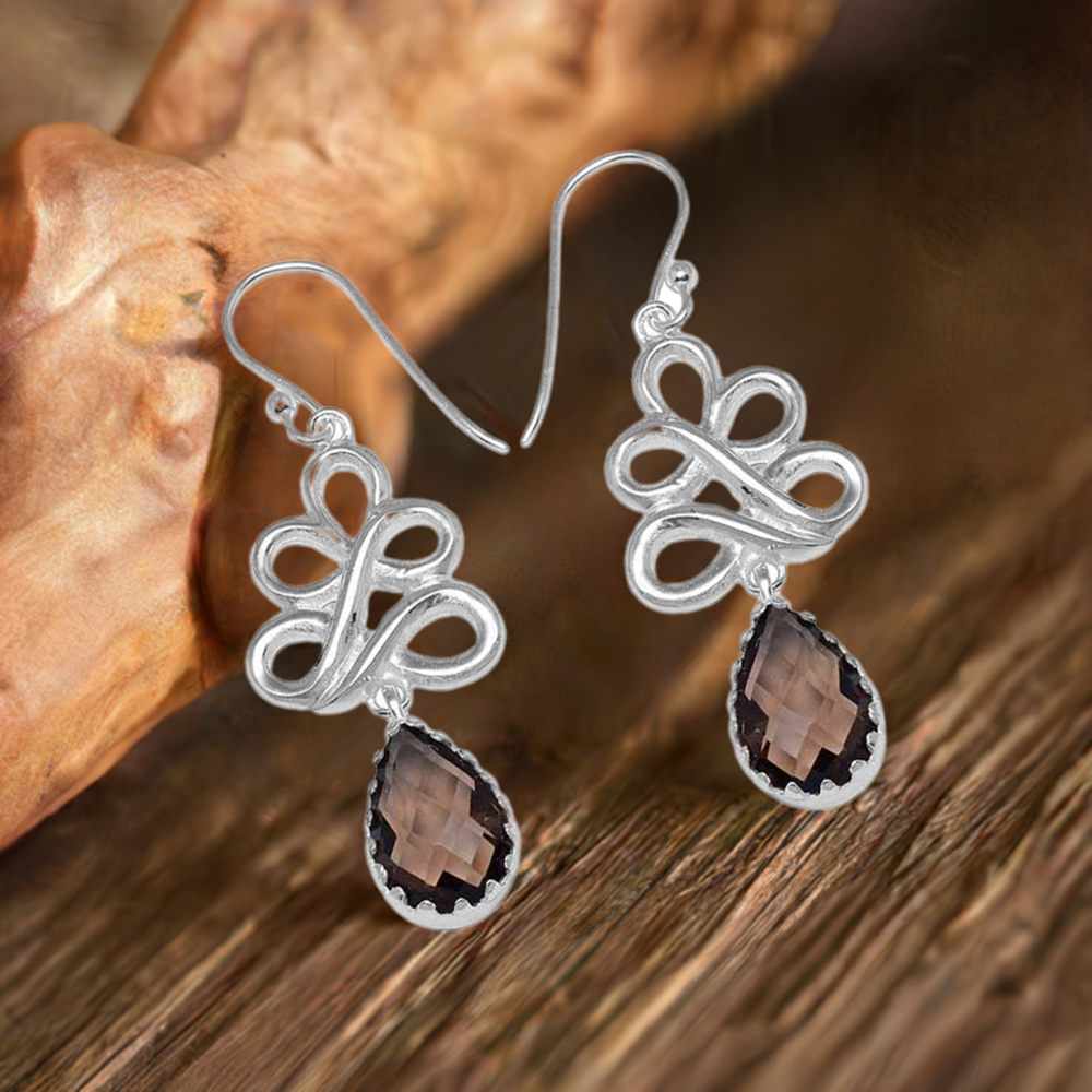 925 Sterling Silver Handmade Earrings In Smoky Quartz Gemstone Jewelry 925SE836