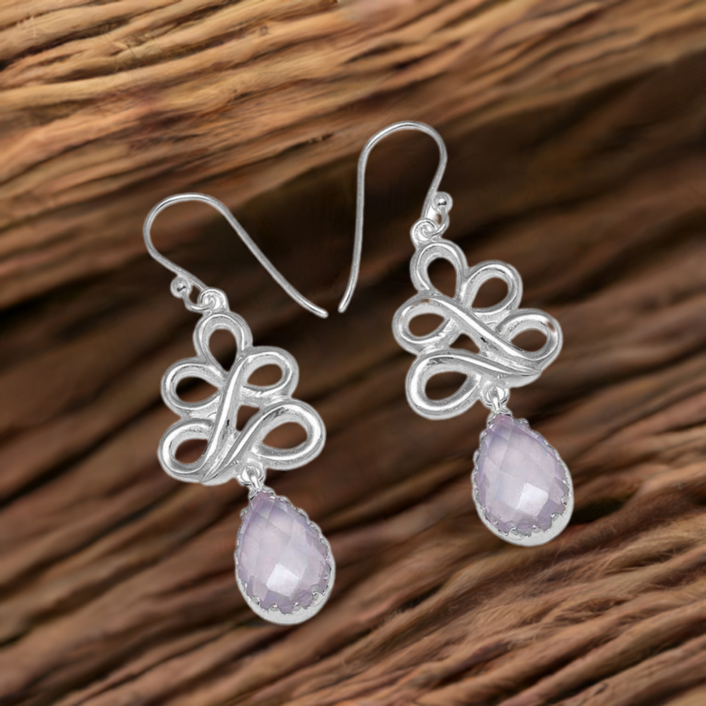 925 Sterling Silver Earrings In Rose Quartz Gemstone Jewelry 925SE837