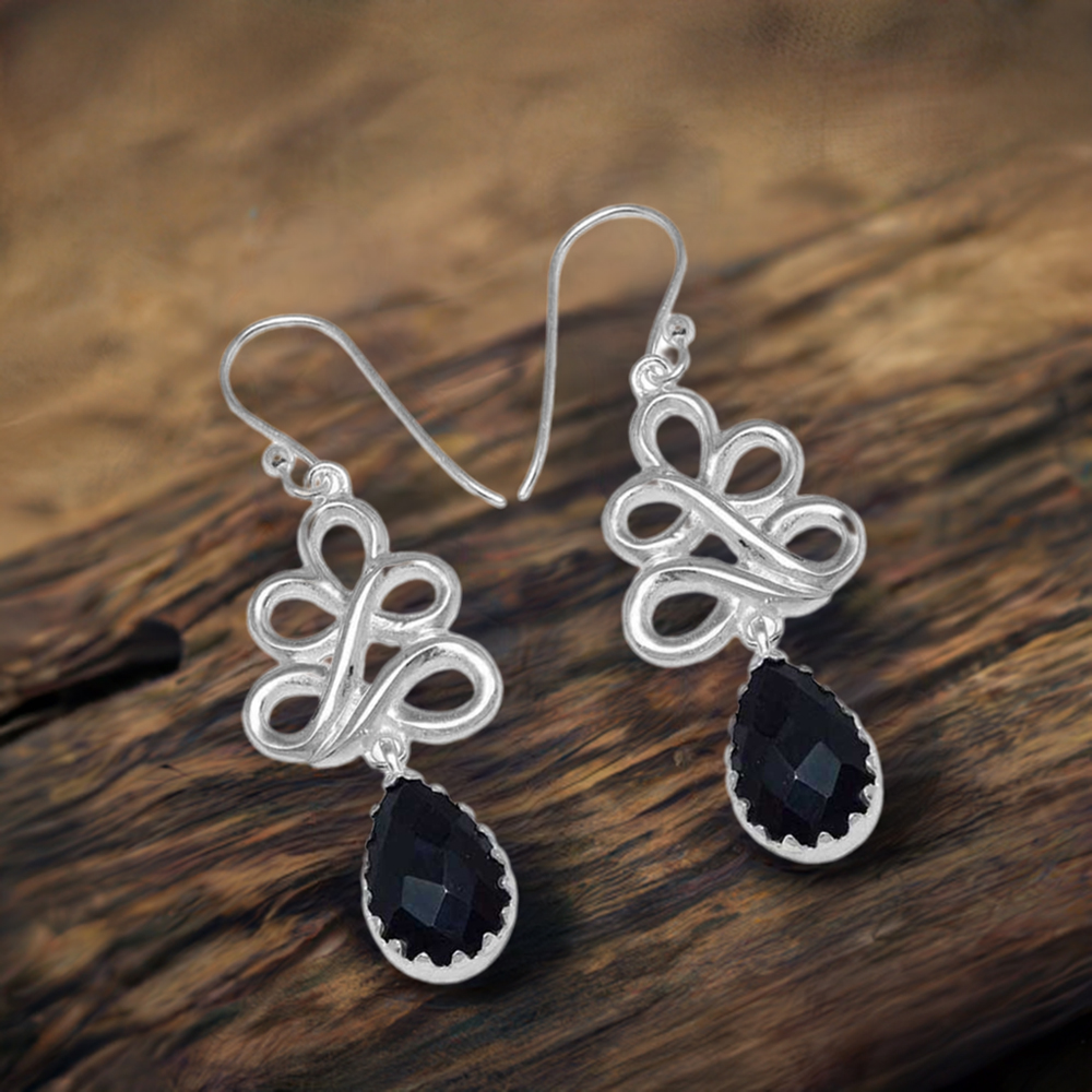 925 Sterling Silver Earrings In Black Onyx Gemstone Jewelry 925SE839