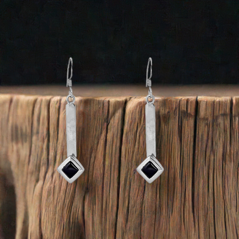 Natural Black Onyx Gemstone Earring In 925 Sterling Silver Jewelry 925SE84