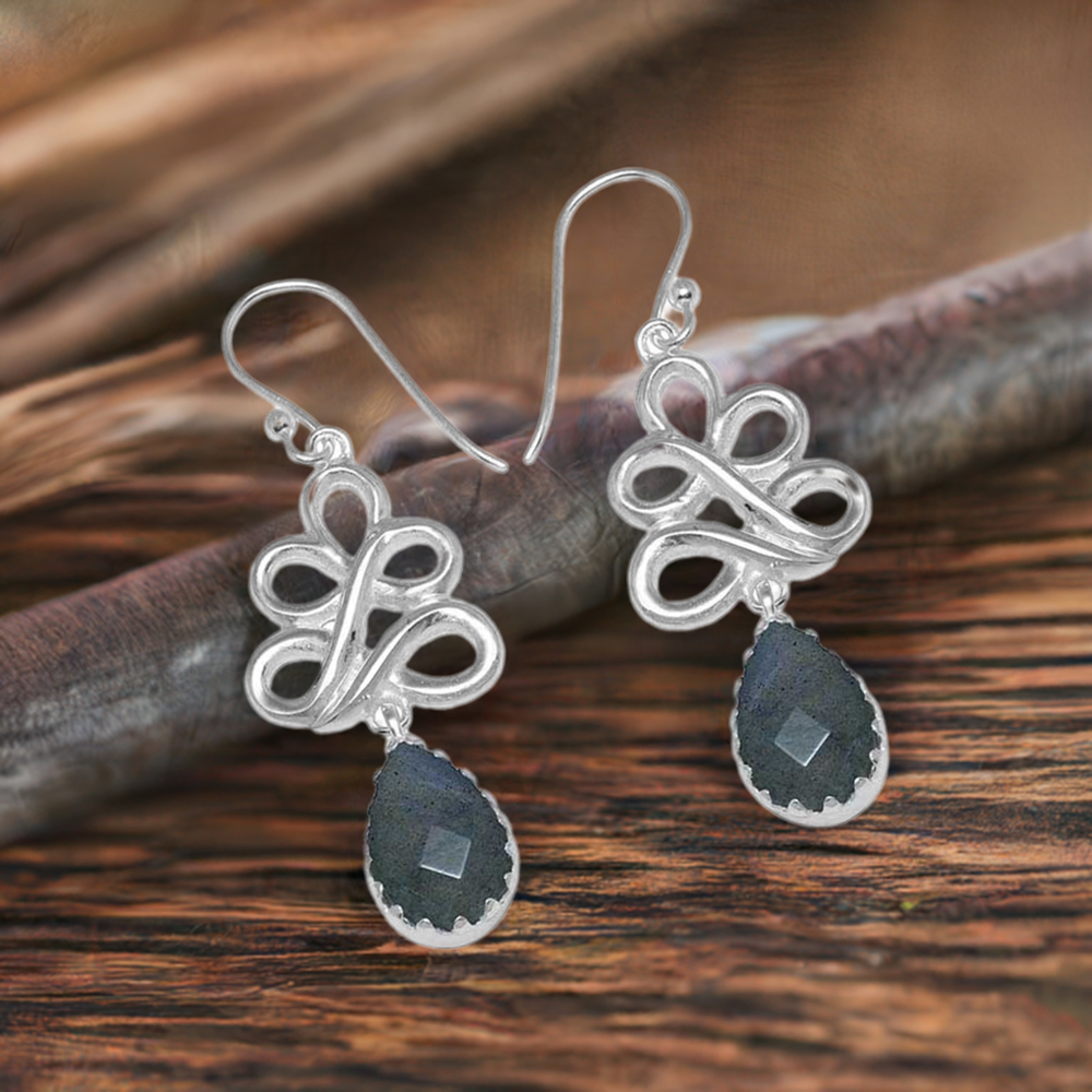 925 Sterling Silver Earrings In Labradorite Gemstone Jewelry 925SE840