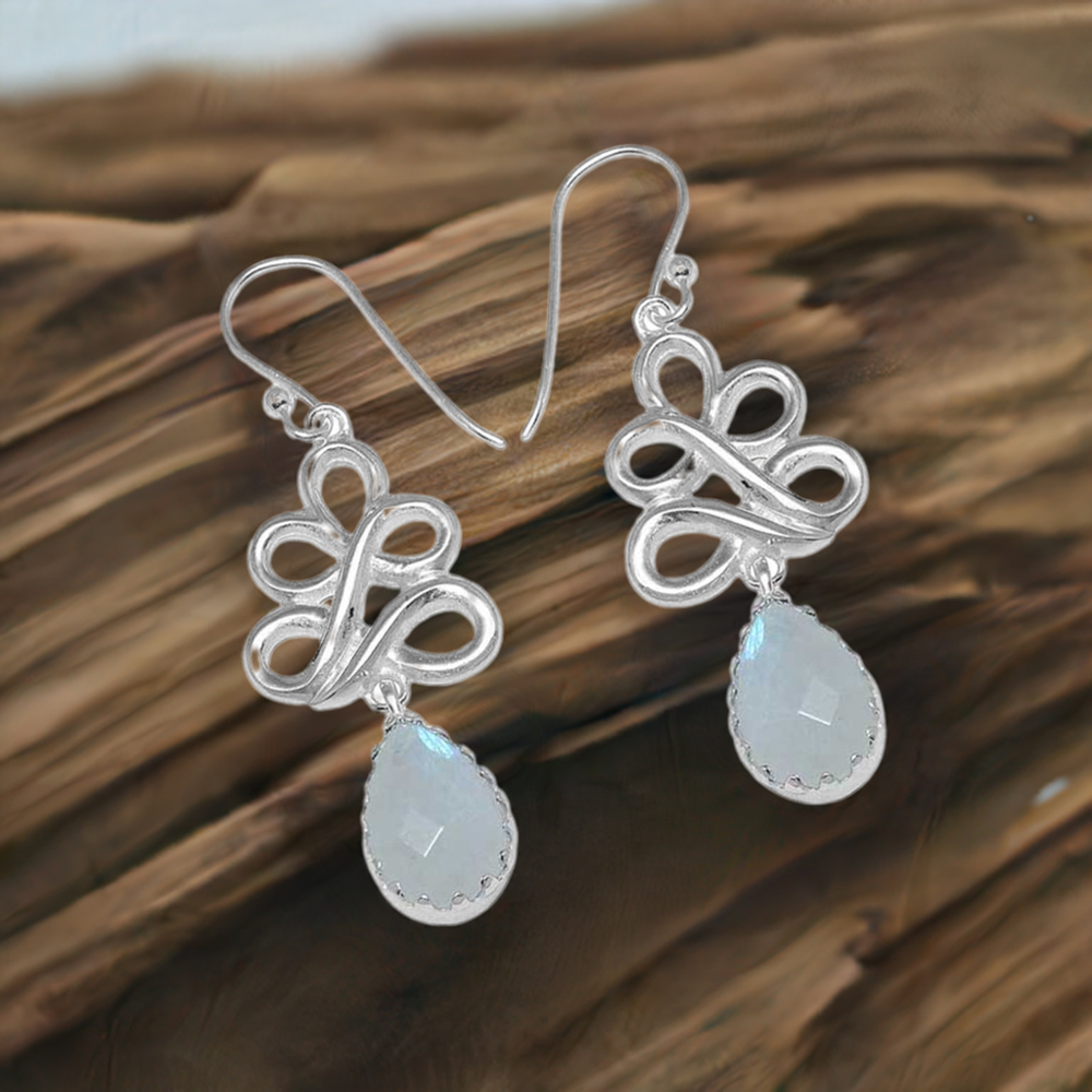 925 Sterling Silver Earrings In Rainbow Moonstone Jewelry 925SE841