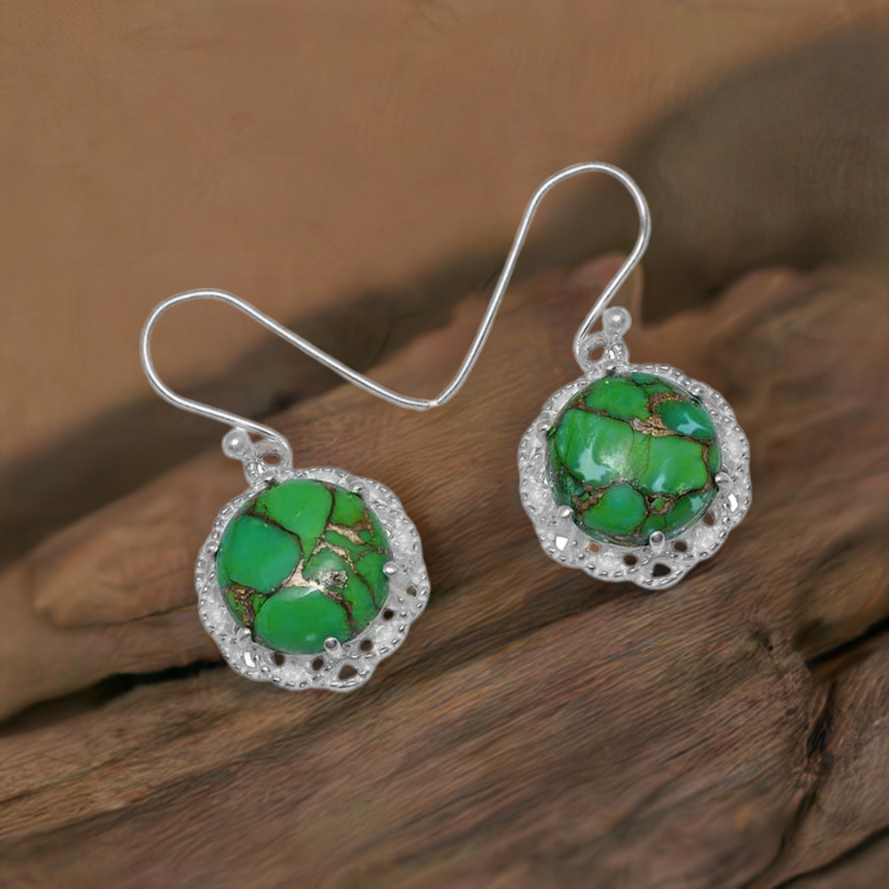 925 Sterling Silver Earrings In Green Copper Turquoise Gemstone Jewelry 925SE842