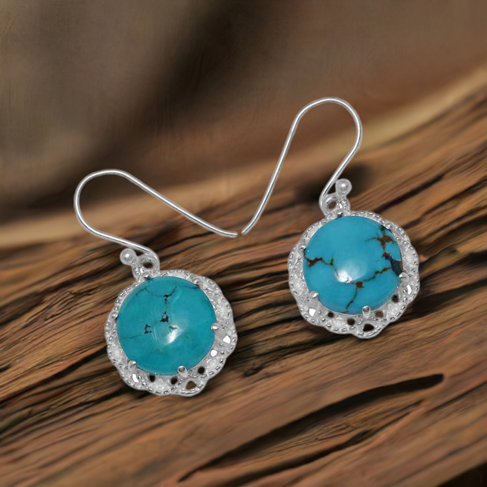 925 Sterling Silver Handmade Earrings In Turquoise Gemstone Jewelry 925SE843