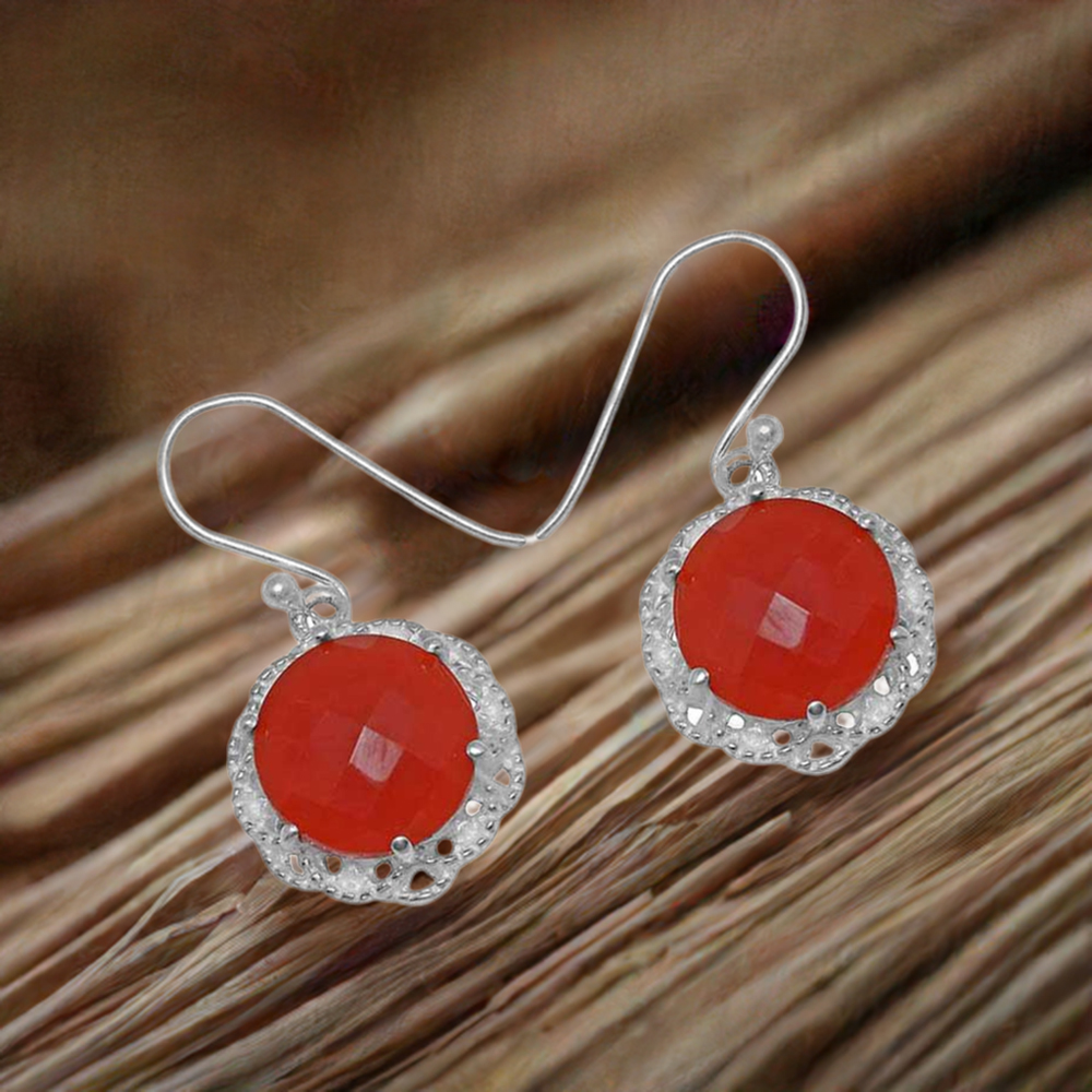 925 Sterling Silver Handmade Earrings In Carnelian Gemstone Jewelry 925SE844