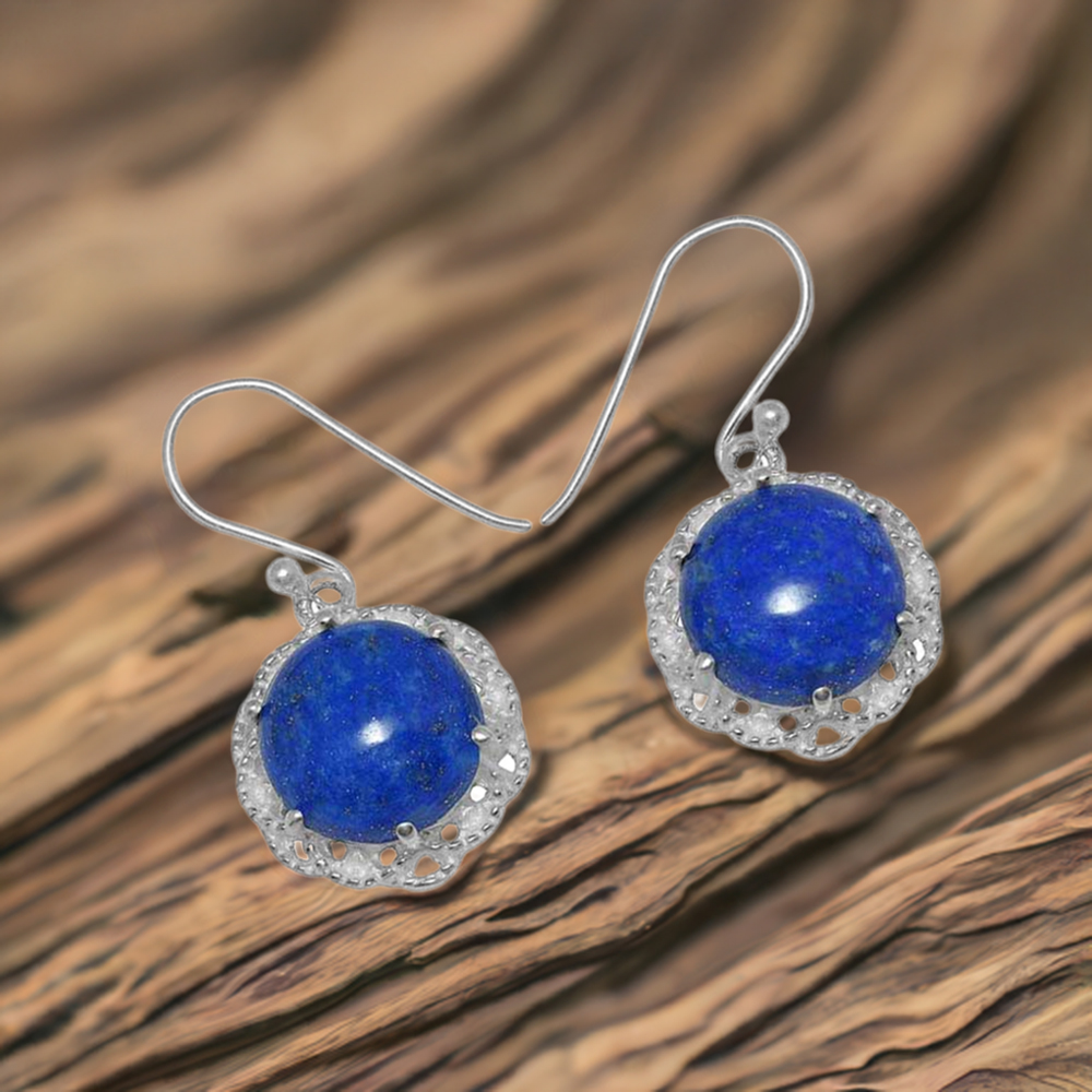 925 Sterling Silver Handmade Earrings In Lapis Lazuli Gemstone Jewelry 925SE846
