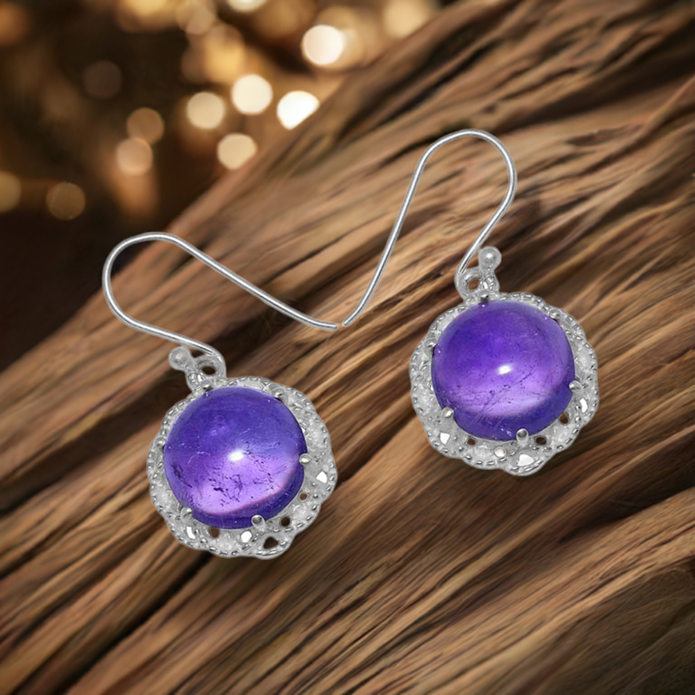 925 Sterling Silver Handmade Earrings In Amethyst Gemstone Jewelry 925SE847